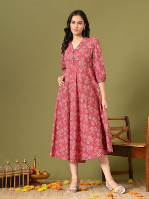 Sangria Women A-line Orange Midi/Calf Length Dress