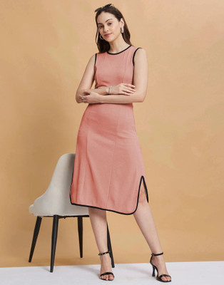 Selvia Women A-line Pink Below Knee Dress