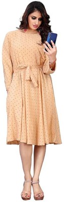 Om Creation Women Fit and Flare Beige Dress