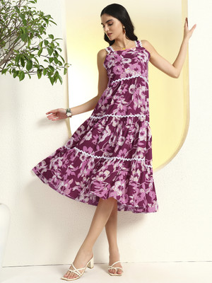 amar fashion Women Fit and Flare Purple Knee Length Dress