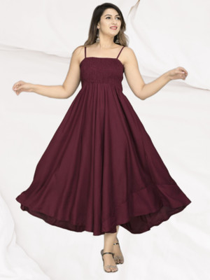 BuyUniqueFashion Women Fit and Flare Maroon Midi/Calf Length Dress