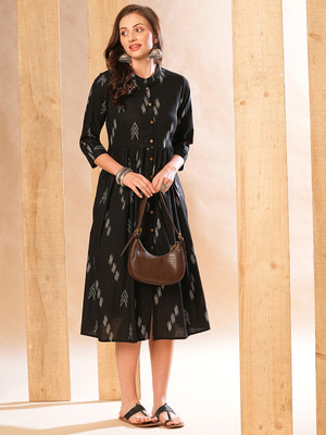 Globus Women A-line Black Midi/Calf Length Dress