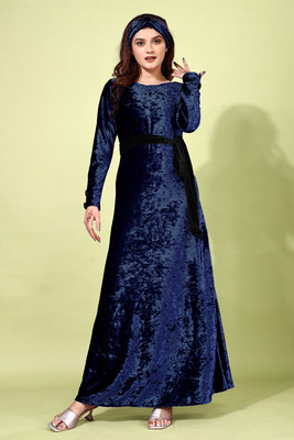 junglybilli Women A-line Dark Blue Maxi/Full Length Dress
