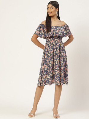 Moda Rapido Women Fit and Flare Blue Knee Length Dress