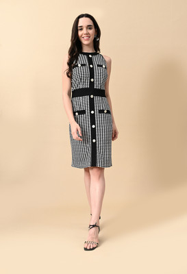 Moshe Women Bodycon Black, White Knee Length Dress