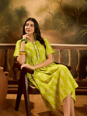 Stylum Women Printed A-line Kurta(Green)