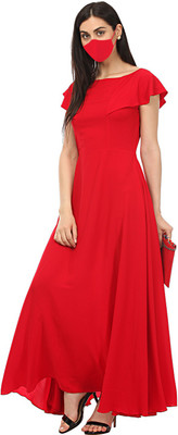 LADY STARK Women Maxi Red Full Length Dress With Mask