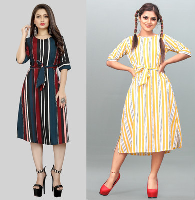 Hiral Creation Women Fit and Flare Green Below Knee Dress