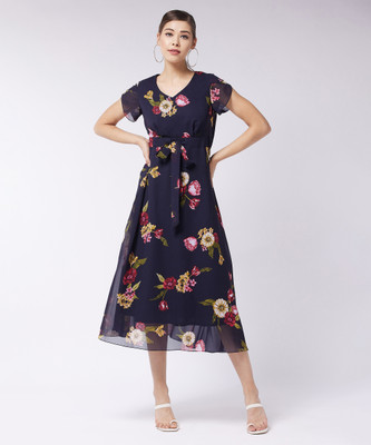 Miss Chase Women A-line Multicolor Midi/Calf Length Dress
