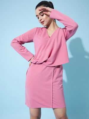 Mayffei Women Wrap Pink Knee Length Dress