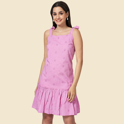 YU by Pantaloons Women A-line Pink Above Knee/Mid Thigh Length Dress