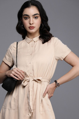 Allen Solly Women A-line Beige Above Knee/Mid Thigh Length Dress