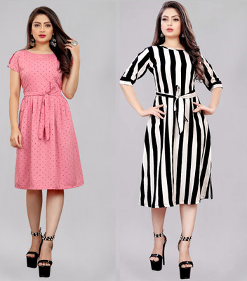 maruti fab Women Fit and Flare White Below Knee Dress