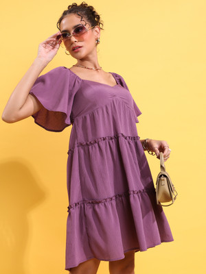 Tokyo Talkies Women Layered Purple Above Knee/Mid Thigh Length Dress