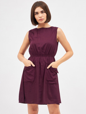 KIBO Women A-line Maroon Above Knee/Mid Thigh Length Dress