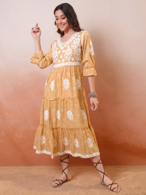 Vishudh Women Maxi Yellow Dress