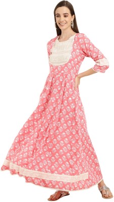 V-MART Women A-line Pink, White Dress