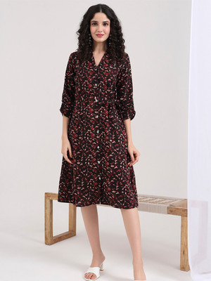 Aravalii ecommerce Women Fit and Flare Multicolor Knee Length Dress