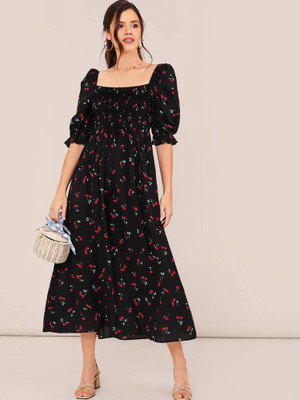 Thapnath Women Maxi Black, Red, White Midi/Calf Length Dress