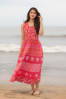 HouseOfCommon Women Fit and Flare Multicolor Midi/Calf Length Dress