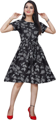 VARUDI Women A-line Dark Green Knee Length Dress