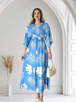 BRAVAL TEXTILE Women Fit and Flare Blue Midi/Calf Length Dress