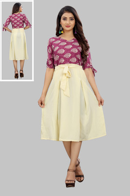 Hiral Creation Women Fit and Flare Pink Knee Length Dress