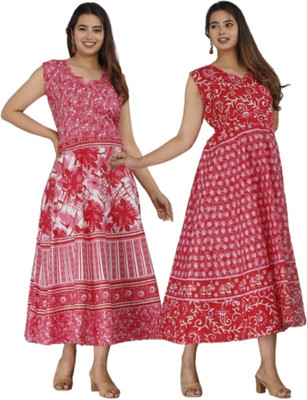 Namokarhub Women Fit and Flare Multicolor Midi/Calf Length Dress