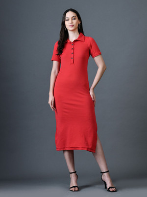 Roadster Women A-line Red Knee Length Dress