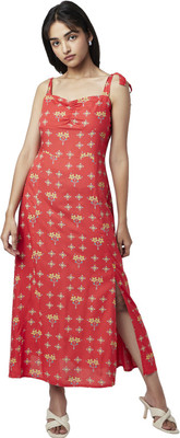 YU by Pantaloons Women Fit and Flare Red Maxi/Full Length Dress