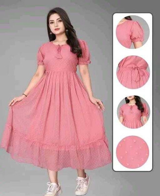 simran collections Women Fit and Flare Pink Maxi/Full Length Dress