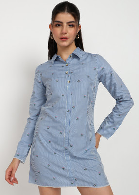 Asami Women Shirt Blue Above Knee/Mid Thigh Length Dress