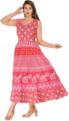 Nisha Enterprises Flared/A-line Gown(Red)