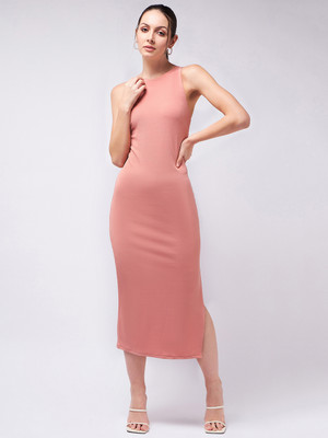 COLOR CAPITAL Women Bodycon Beige Midi/Calf Length Dress