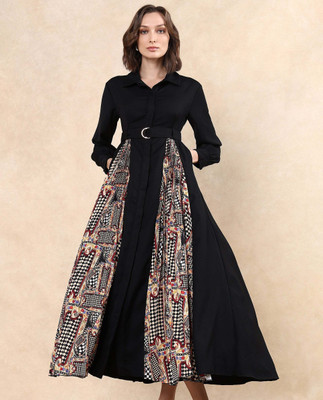 RAREISM Women Fit and Flare Multicolor Maxi/Full Length Dress