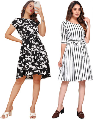 Gurudev Fashionn Women A-line Multicolor Knee Length Dress