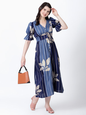 DRAPE AND DAZZLE Women A-line Multicolor Midi/Calf Length Dress