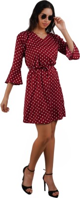 KETKAR Women Skater Maroon Dress