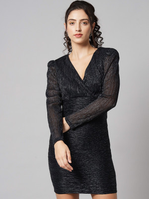 BEATNIK Women A-line Black Above Knee/Mid Thigh Length Dress