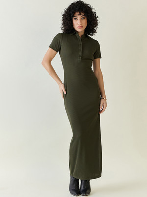 AAYU Women Bodycon Green Maxi/Full Length Dress