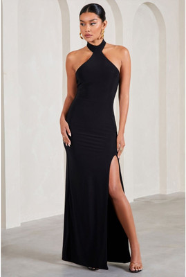 Traquila Women Bodycon Black Maxi/Full Length Dress