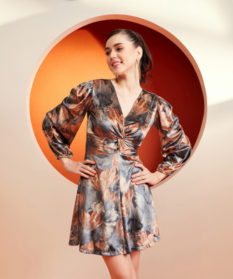 KASSUALLY Women A-line Grey Above Knee/Mid Thigh Length Dress