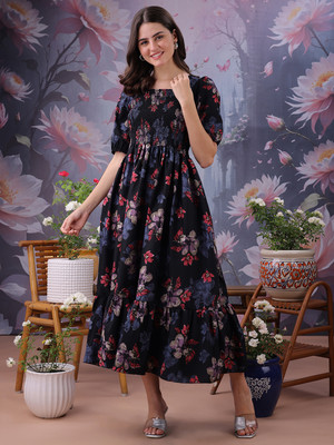 amar fashion Women Fit and Flare Black Maxi/Full Length Dress