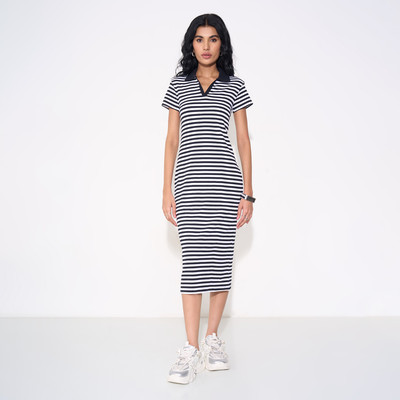 SF Jeans by Pantaloons Women A-line White, Black Midi/Calf Length Dress