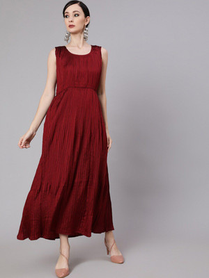 ANOUK Women Maxi Maroon Full Length Dress