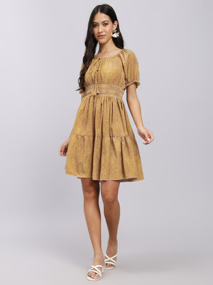 Attire Empire Women A-line Yellow Mini/Short Dress