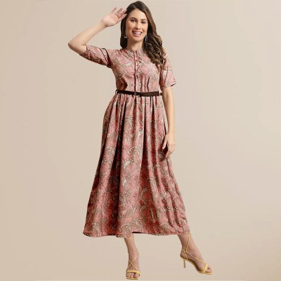 METRONAUT Women Fit and Flare Pink, Beige, Brown Dress