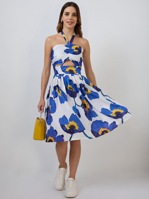 AmarAsha Women Fit and Flare Blue Knee Length Dress