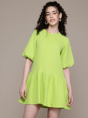 The Indian Garage Co. -Freehand Women Tiered Green Mini/Short Dress