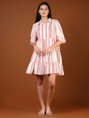 V-MART Women Fit and Flare Brown Above Knee/Mid Thigh Length Dress